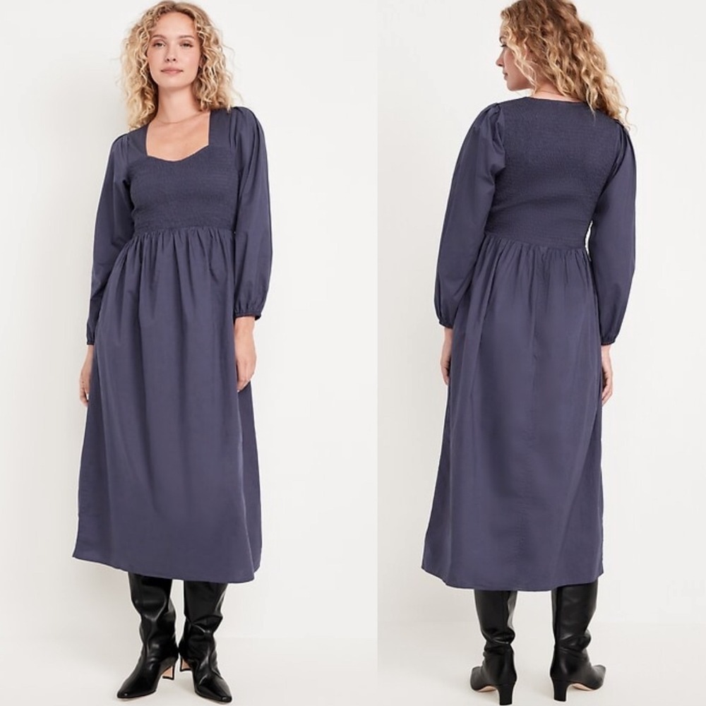 Old Navy Blue‎ Smocked Maxi Dress Womens Sz XL Cotton Form 2024 Pockets Long NEW